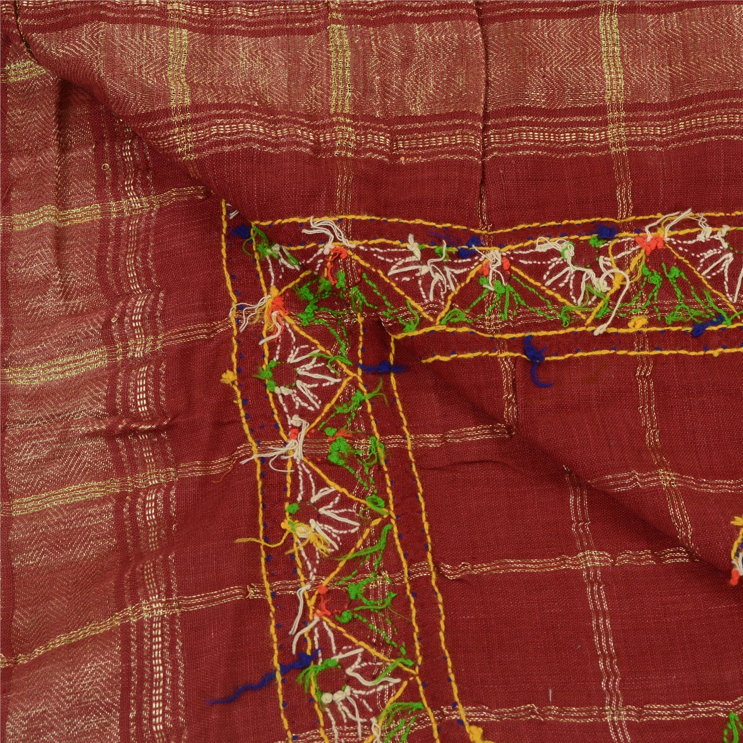 Sanskriti Vintage Indian Hand Embroidered Kutch Work Cotton Shawl Scarf Stole