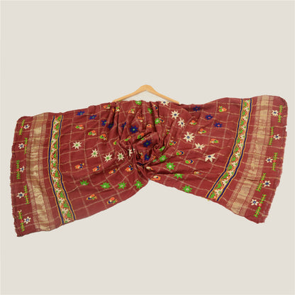 Sanskriti Vintage Indian Hand Embroidered Kutch Work Cotton Shawl Scarf Stole