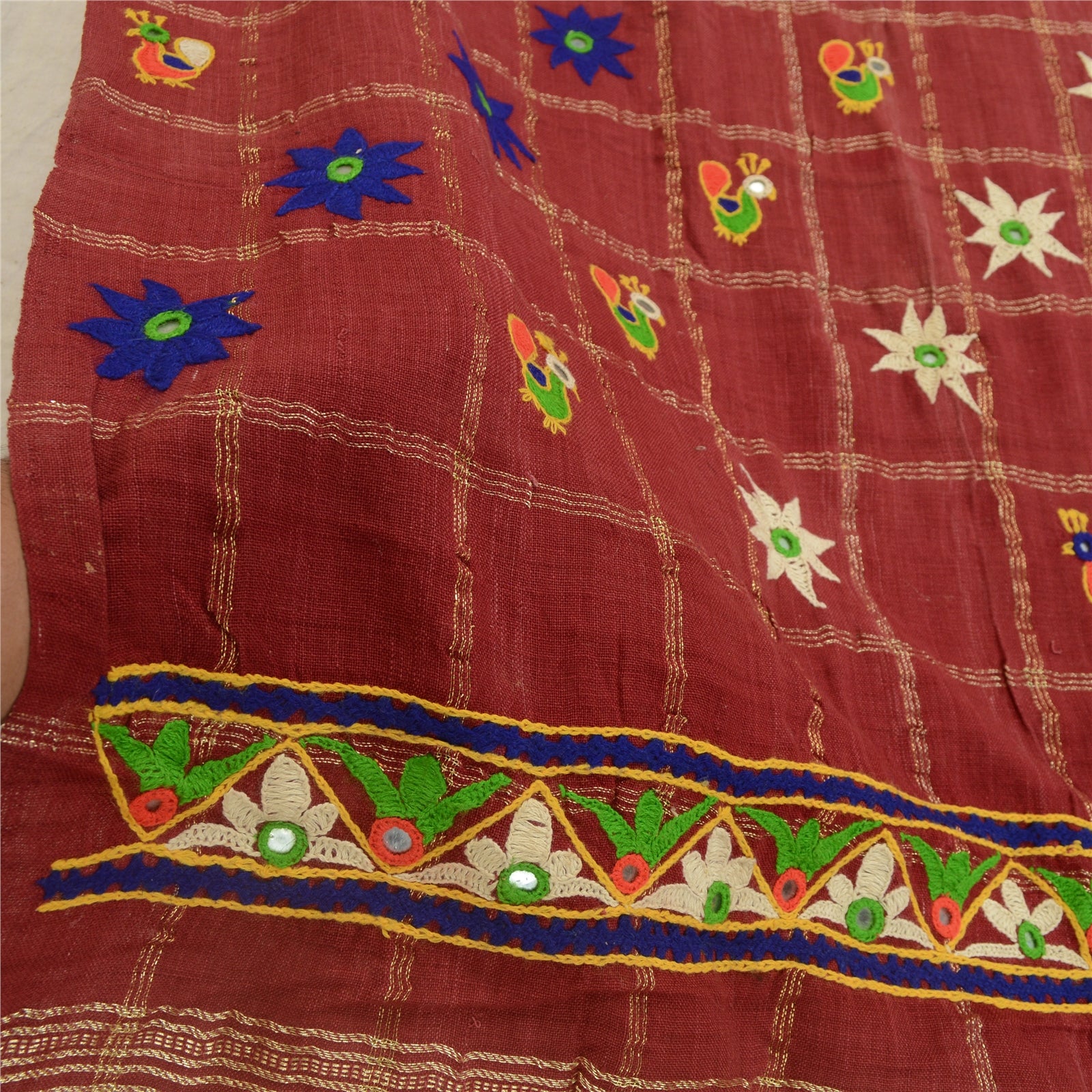 Sanskriti Vintage Indian Hand Embroidered Kutch Work Cotton Shawl Scarf Stole