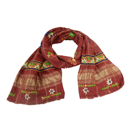 Sanskriti Vintage Indian Hand Embroidered Kutch Work Cotton Shawl Scarf Stole
