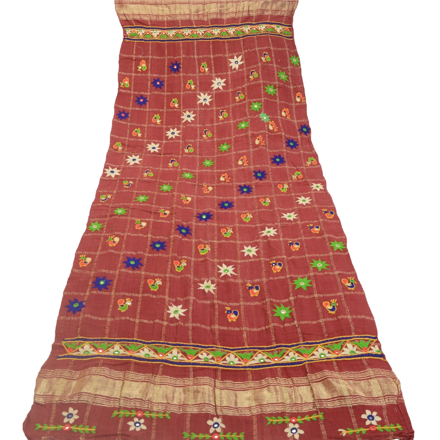 Sanskriti Vintage Indian Hand Embroidered Kutch Work Cotton Shawl Scarf Stole