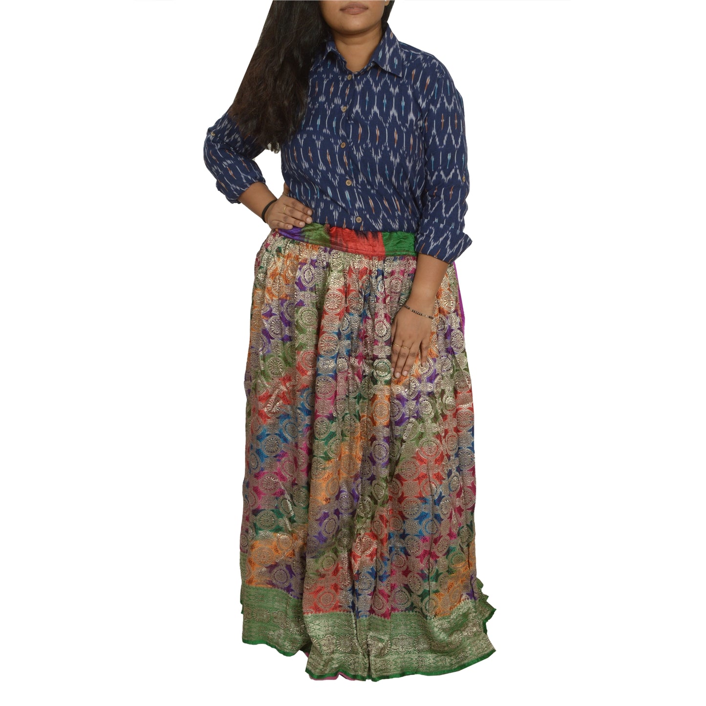 Sanskriti Vintage Long Stitched Skirt Pure Silk Woven Brocade/Banarasi Lehenga