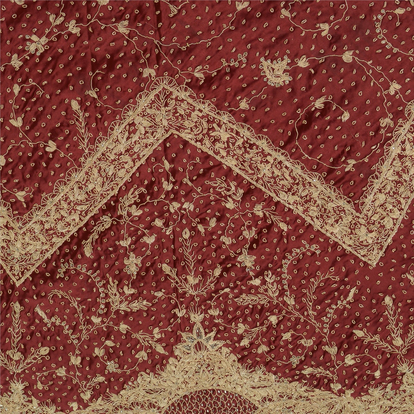 Sanskriti Vintage Long Skirt Pure Satin Hand Beaded Dark Red Stitched Lehenga