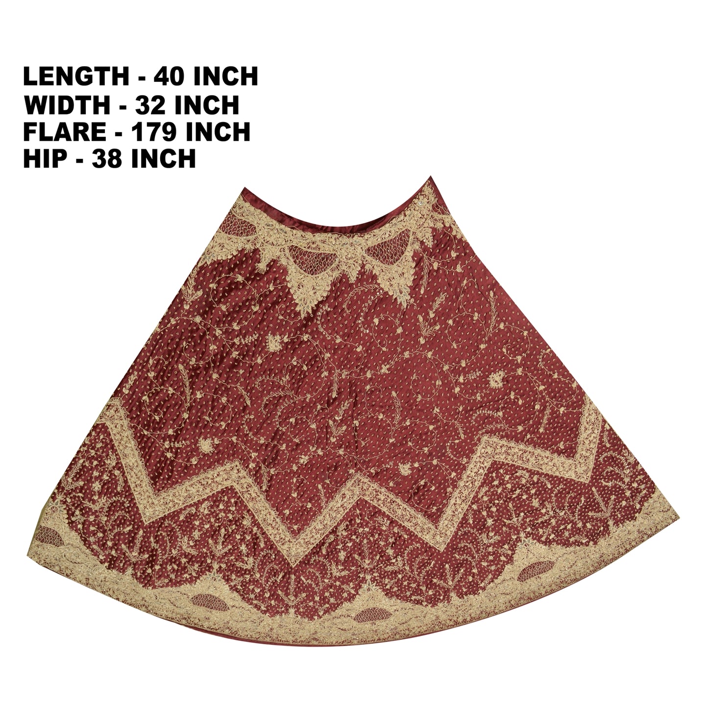 Sanskriti Vintage Long Skirt Pure Satin Hand Beaded Dark Red Stitched Lehenga