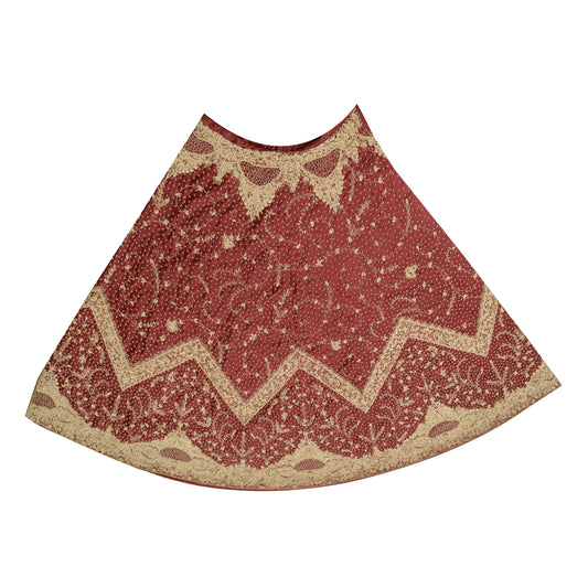 Sanskriti Vintage Long Skirt Pure Satin Hand Beaded Dark Red Stitched Lehenga