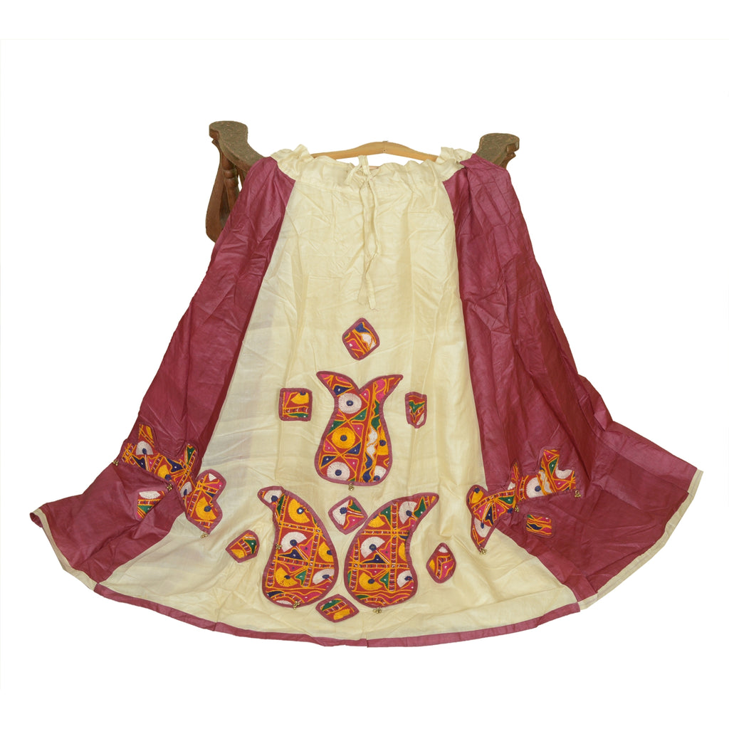 Sanskriti Vintage Indian Long Skirt Pure Silk Hand Embroidered Kutch Lehenga