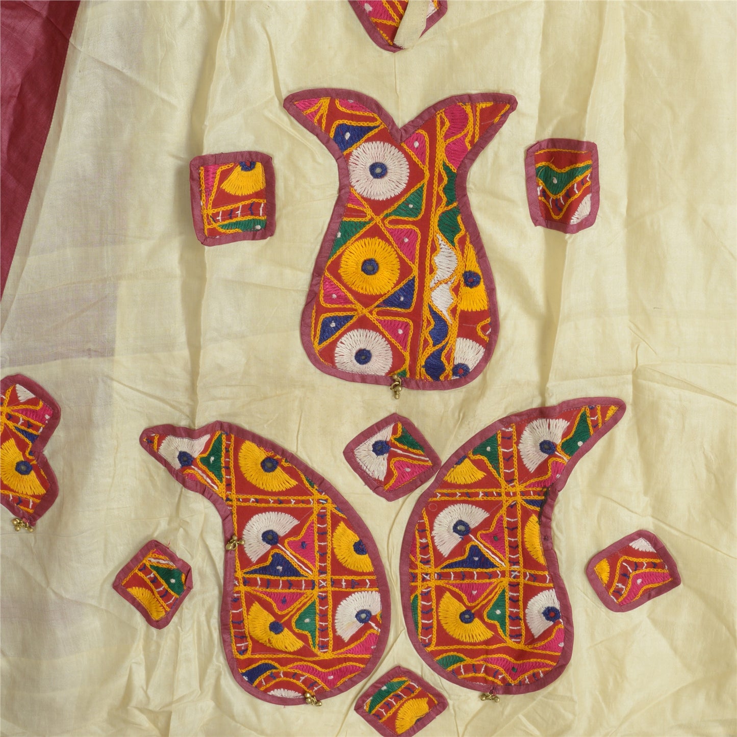 Sanskriti Vintage Indian Long Skirt Pure Silk Hand Embroidered Kutch Lehenga