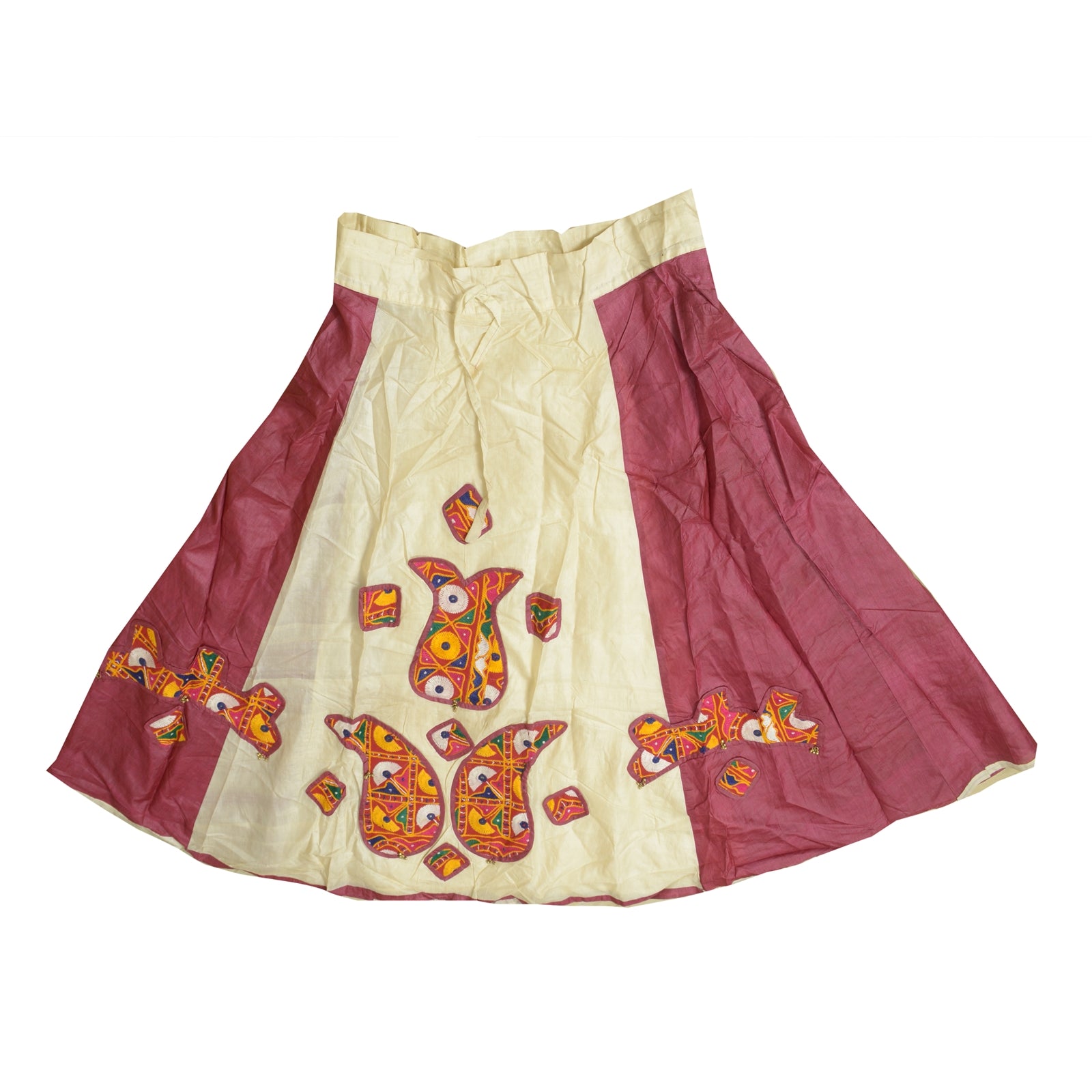 Sanskriti Vintage Indian Long Skirt Pure Silk Hand Embroidered Kutch Lehenga