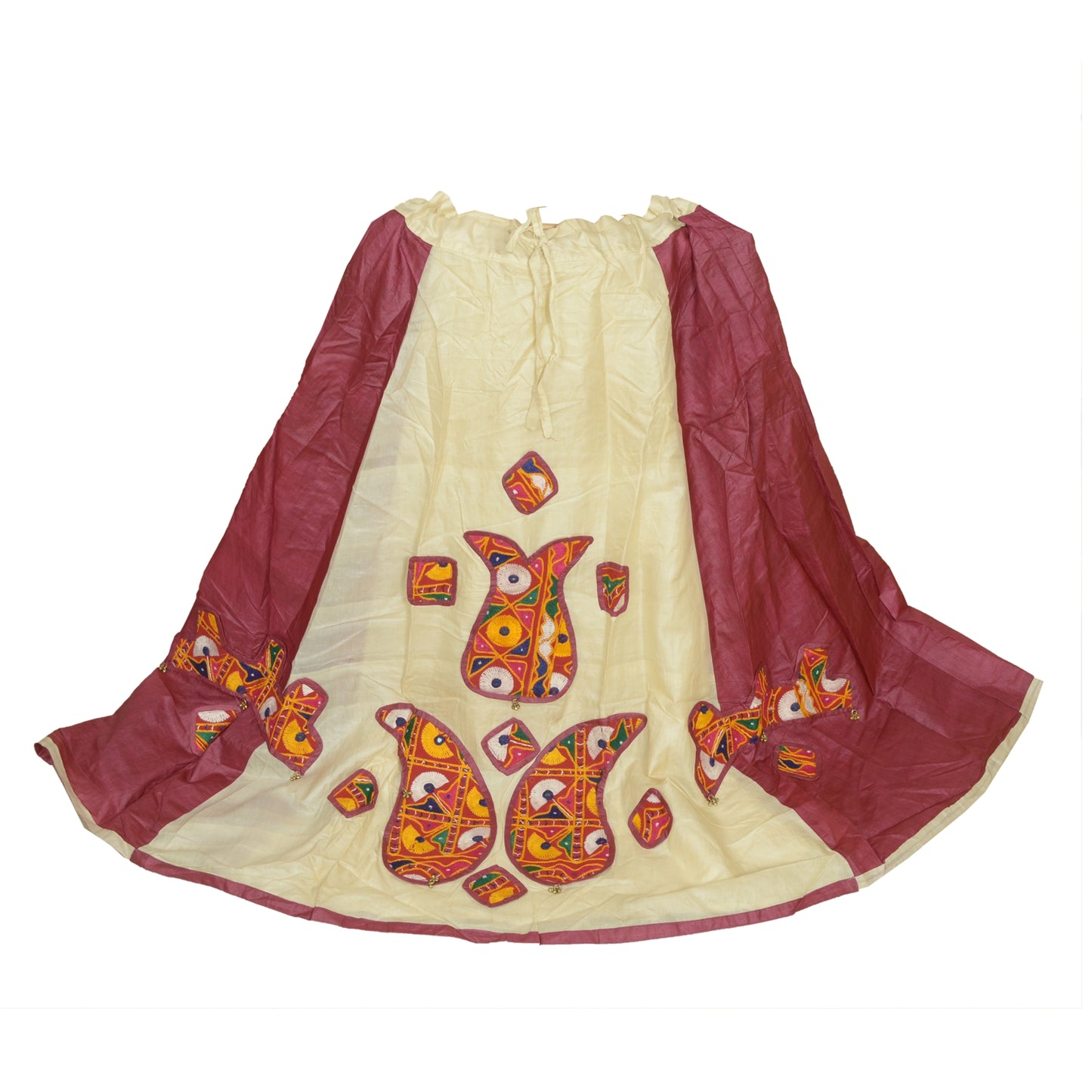 Sanskriti Vintage Indian Long Skirt Pure Silk Hand Embroidered Kutch Lehenga