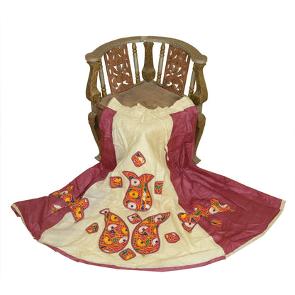 Sanskriti Vintage Indian Long Skirt Pure Silk Hand Embroidered Kutch Lehenga