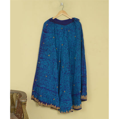 Sanskriti Vintage Pure Silk Long Skirt Hand Beaded Leheria Blue Zardozi Lehenga