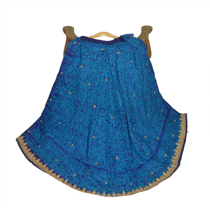 Sanskriti Vintage Pure Silk Long Skirt Hand Beaded Leheria Blue Zardozi Lehenga