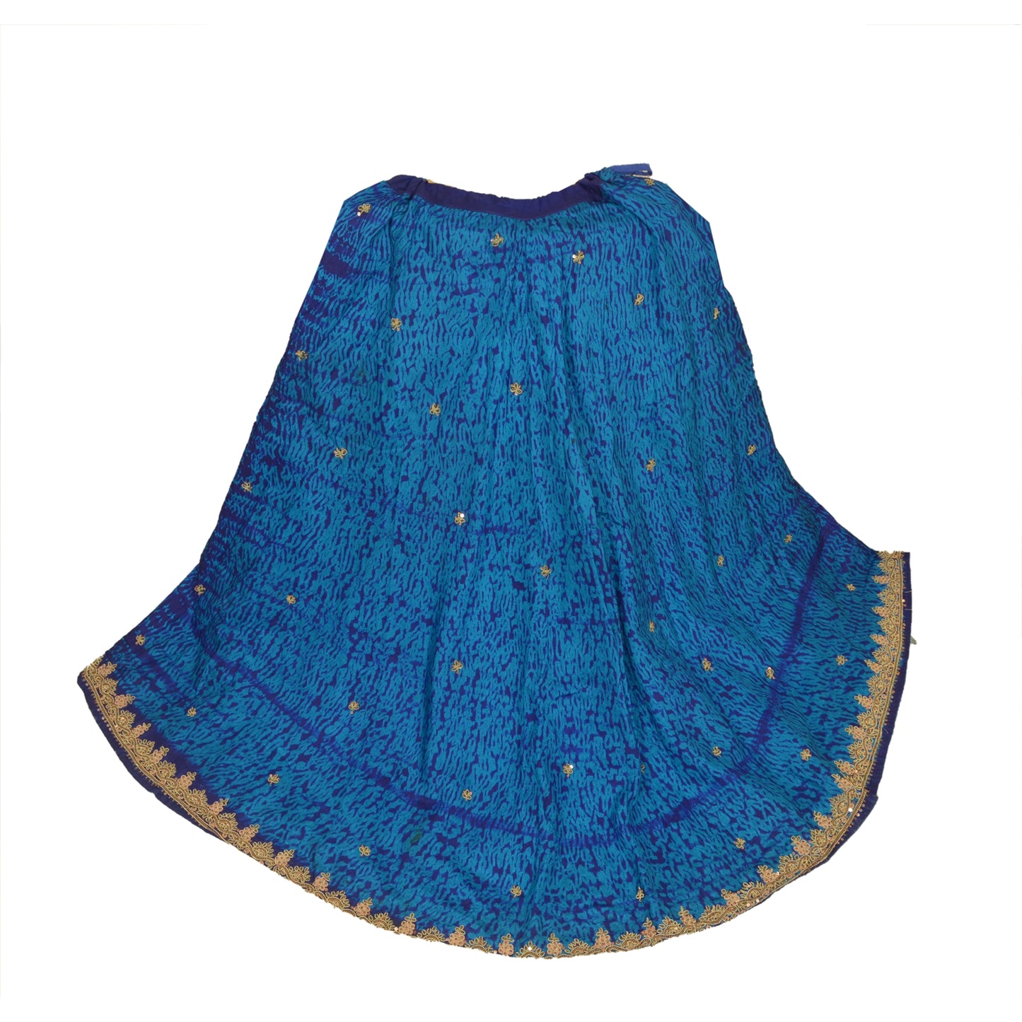 Sanskriti Vintage Pure Silk Long Skirt Hand Beaded Leheria Blue Zardozi Lehenga