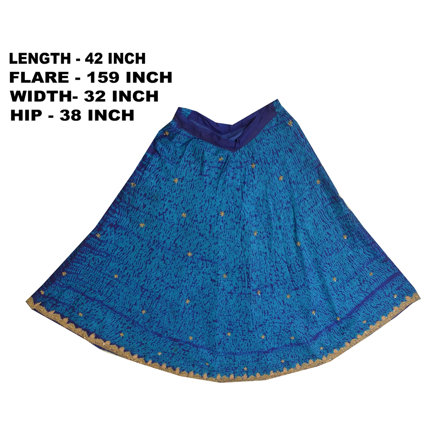 Sanskriti Vintage Pure Silk Long Skirt Hand Beaded Leheria Blue Zardozi Lehenga