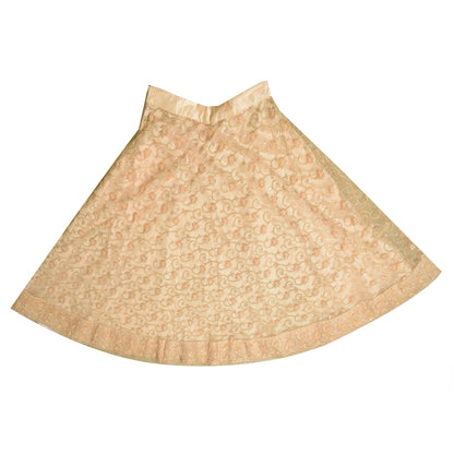 Sanskriti Vintage Hand Beaded Indian Skirt Peach Party Pearl Beads Net Lehenga