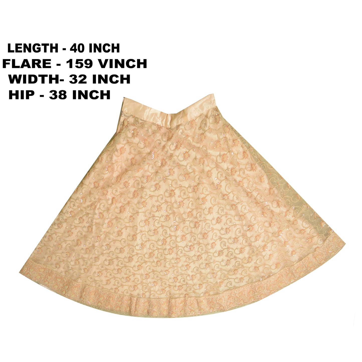 Sanskriti Vintage Hand Beaded Indian Skirt Peach Party Pearl Beads Net Lehenga