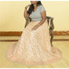 Sanskriti Vintage Hand Beaded Indian Skirt Peach Party Pearl Beads Net Lehenga