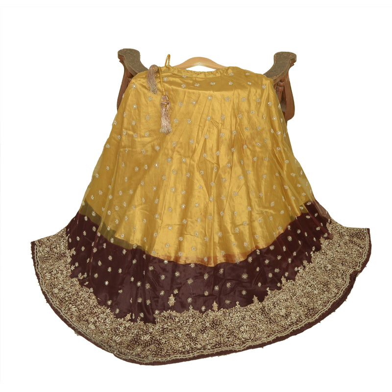 Sanskriti Vintage Indisk Håndperlet Net Lehenga Nederdel Fest Zardozi Arbejde