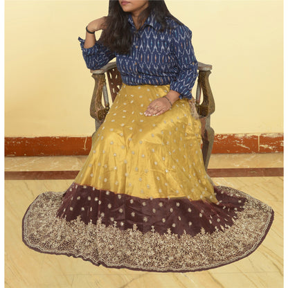 Sanskriti Vintage Indian Hand Beaded Net Lehenga Skirt Party Zardozi Work