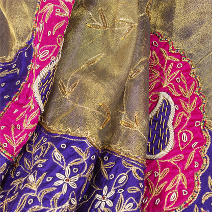 Sanskriti Vintage Hand Beaded Lehenga Tissue Long Skirt Golden ZariZardozi Party