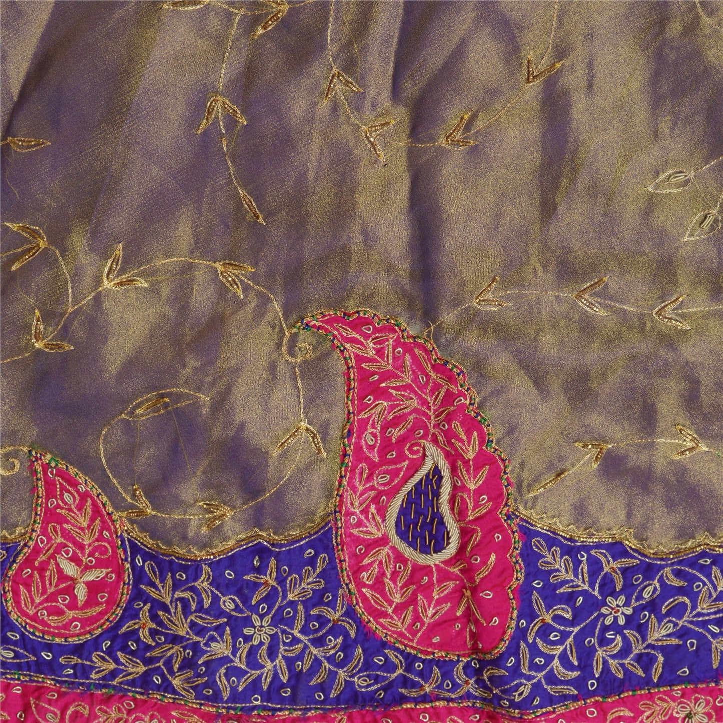 Sanskriti Vintage Hand Beaded Lehenga Tissue Long Skirt Golden ZariZardozi Party