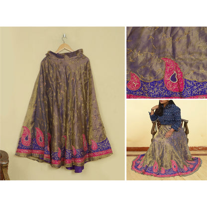 Sanskriti Vintage Hand Beaded Lehenga Tissue Long Skirt Golden ZariZardozi Party