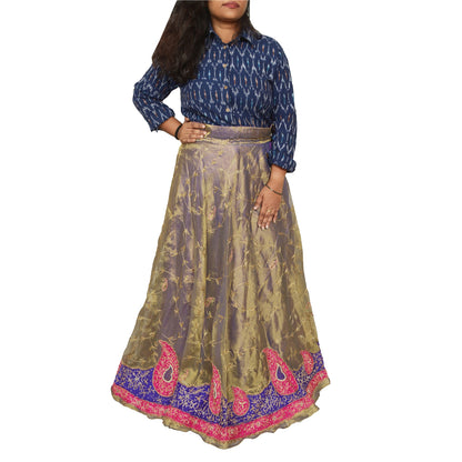 Sanskriti Vintage Hand Beaded Lehenga Tissue Long Skirt Golden ZariZardozi Party