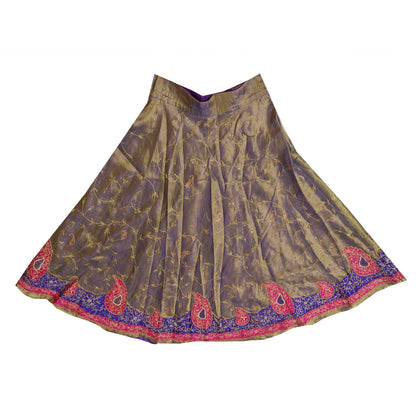 Sanskriti Vintage Hand Beaded Lehenga Tissue Long Skirt Golden ZariZardozi Party