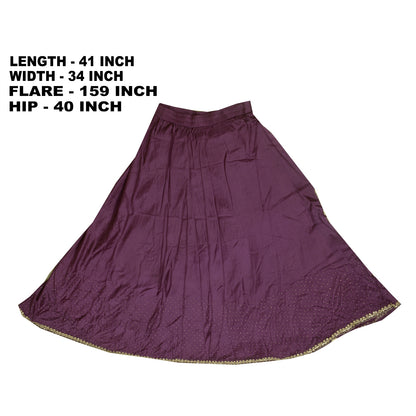 Sanskriti Vintage Long Skirt Hand Embroidered Purple Satin Silk Stitched Lehenga