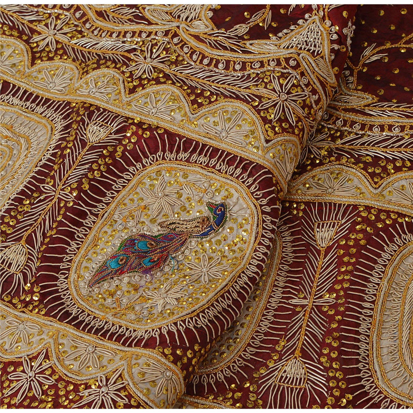 Sanskriti Vintage Unstitched Pure Silk Long Skirt Lehenga Heavy Wedding Zardozi