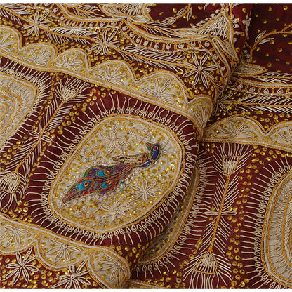 Sanskriti Vintage Unstitched Pure Silk Long Skirt Lehenga Heavy Wedding Zardozi