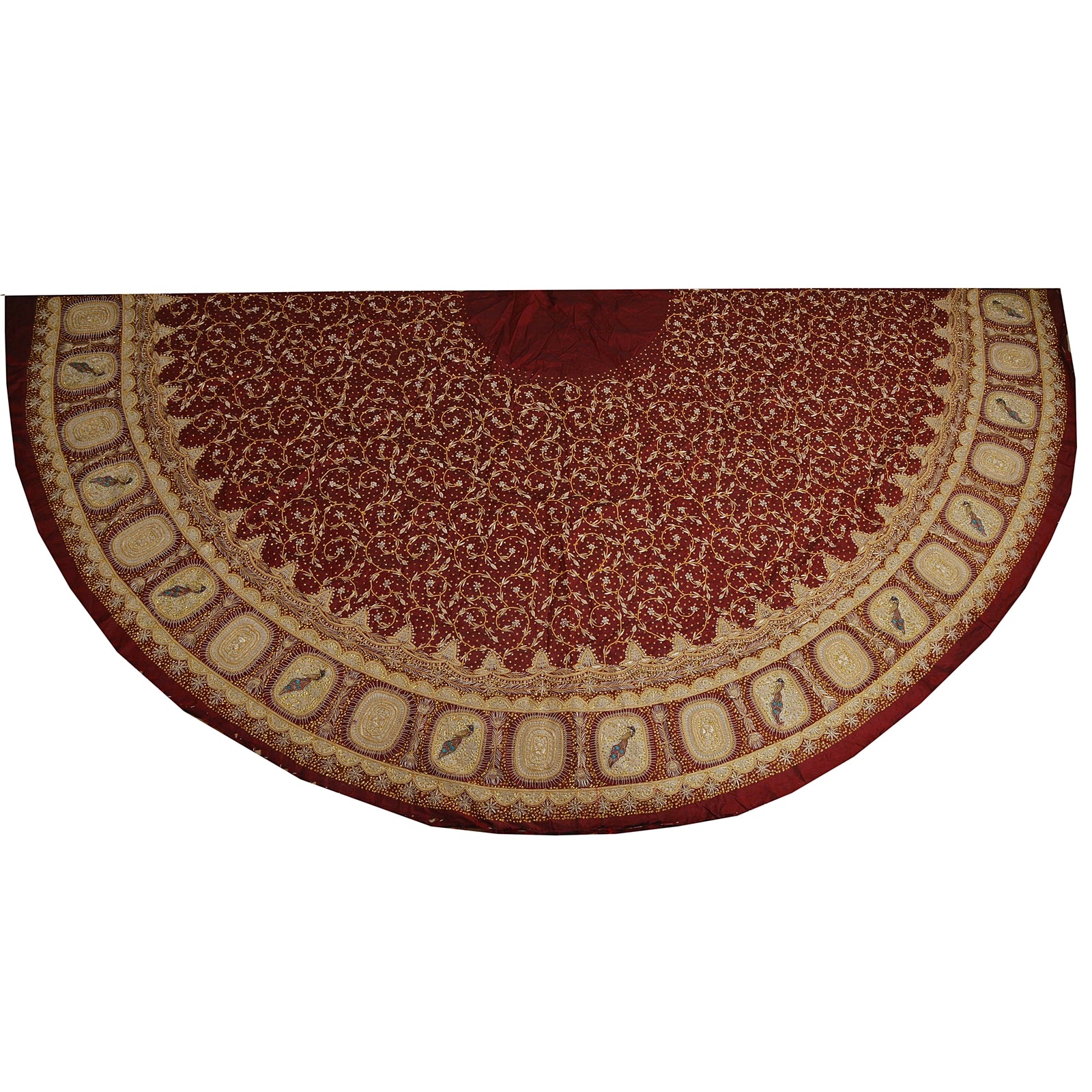 Sanskriti Vintage Red 100% Pure Silk Unstitched Long  Wedding Zardozi Dabka Antique Wedding