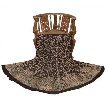 Sanskriti New Black Pure Silk Skirt Unstitched Long Indian Hand Beaded Antique Zardozi