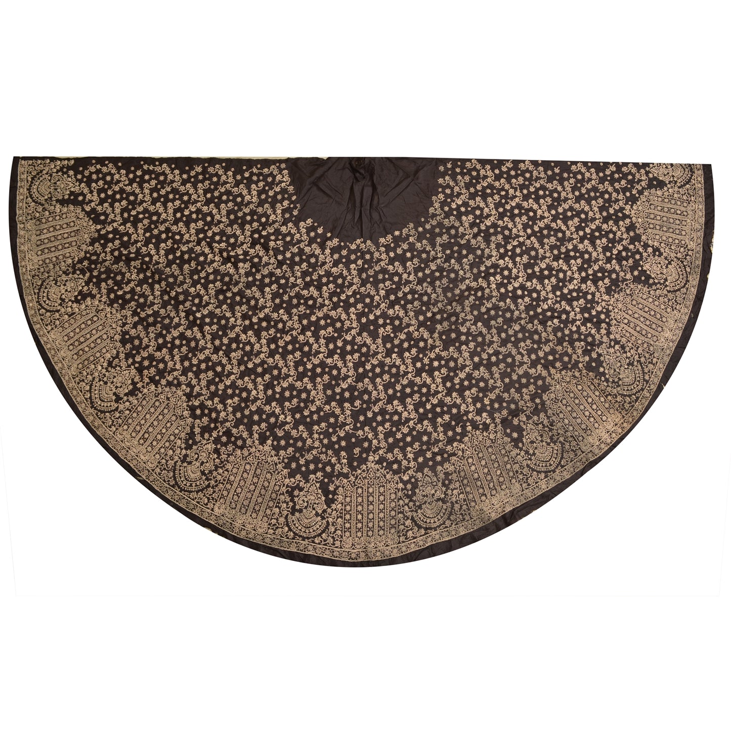 Sanskriti New Black Pure Silk Skirt Unstitched Long Indian Hand Beaded Antique Zardozi