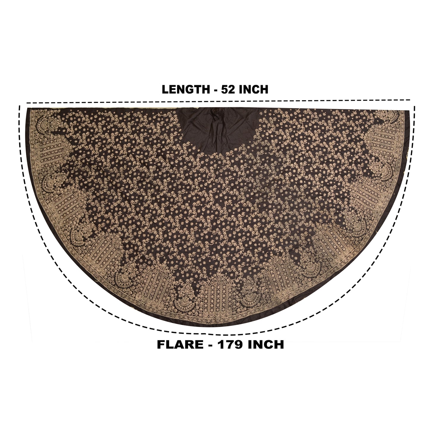 Sanskriti New Black Pure Silk Skirt Unstitched Long Indian Hand Beaded Antique Zardozi