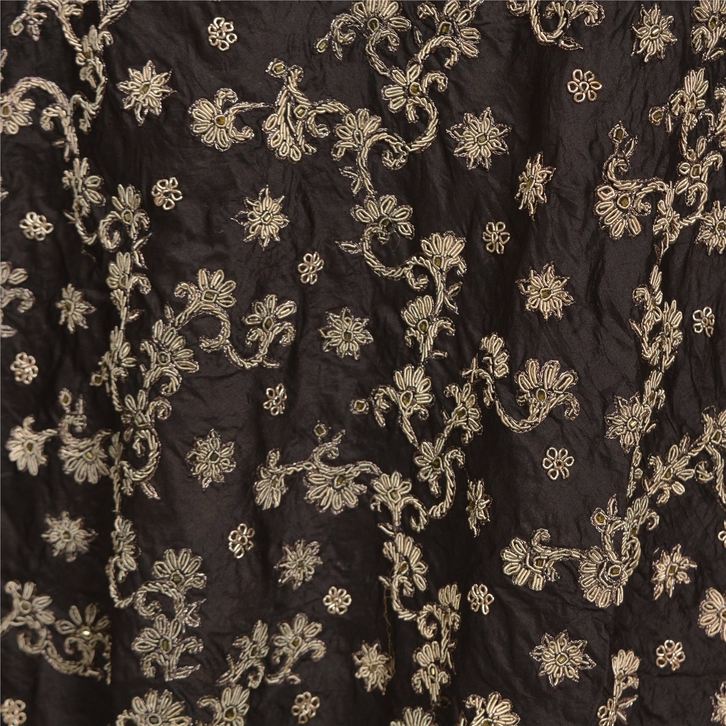 Sanskriti New Black Pure Silk Skirt Unstitched Long Indian Hand Beaded Antique Zardozi