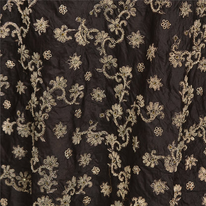 Sanskriti New Black Pure Silk Skirt Unstitched Long Indian Hand Beaded Antique Zardozi