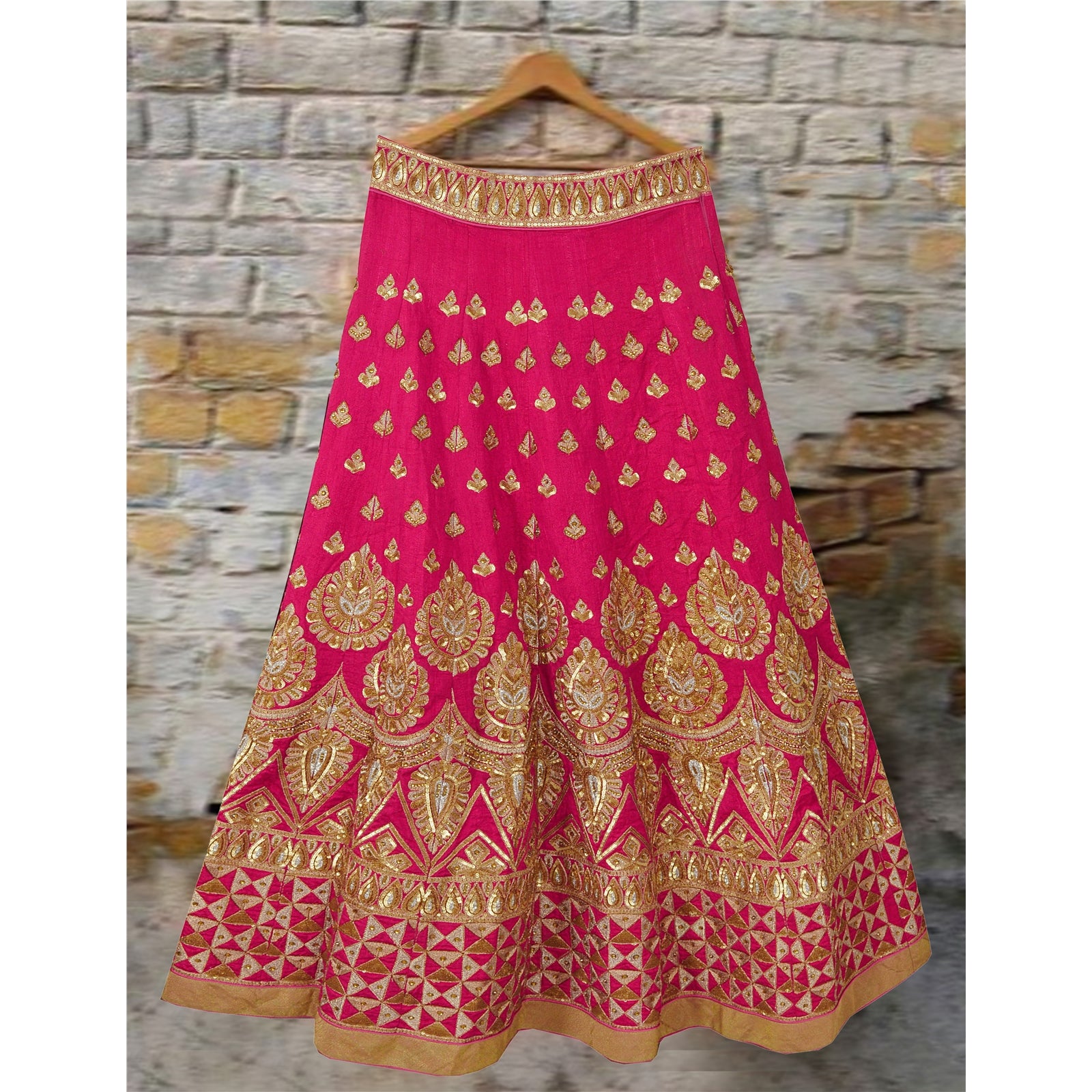 Sanskriti Vintage Pink Long Skirt Chanderi Silk Hand Beaded Ethnic Stitched