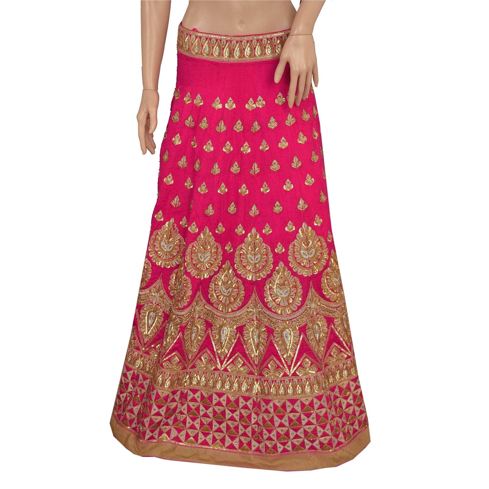 Sanskriti Vintage Pink Long Skirt Chanderi Silk Hand Beaded Ethnic Stitched