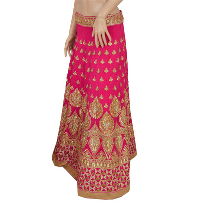 Sanskriti Vintage Pink Long Skirt Chanderi Silk Hand Beaded Ethnic Stitched