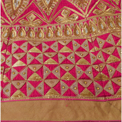 Sanskriti Vintage Pink Long Skirt Chanderi Silk Hand Beaded Ethnic Stitched