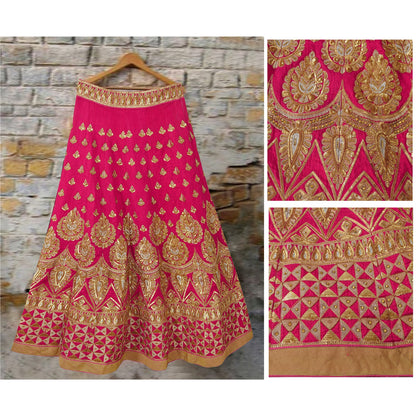 Sanskriti Vintage Pink Long Skirt Chanderi Silk Hand Beaded Ethnic Stitched
