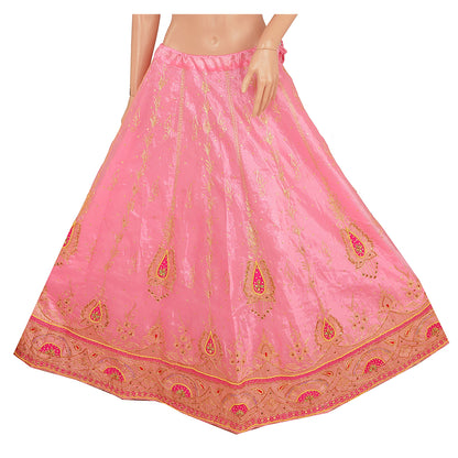 Sanskriti vintage Pink Long Skirt Art Silk Hand Beaded Ethnic Antique Stitched