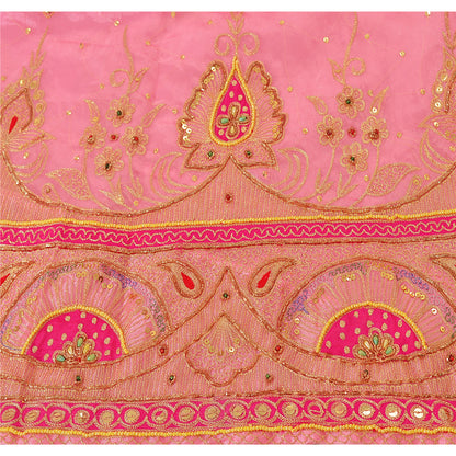 Sanskriti vintage Pink Long Skirt Art Silk Hand Beaded Ethnic Antique Stitched