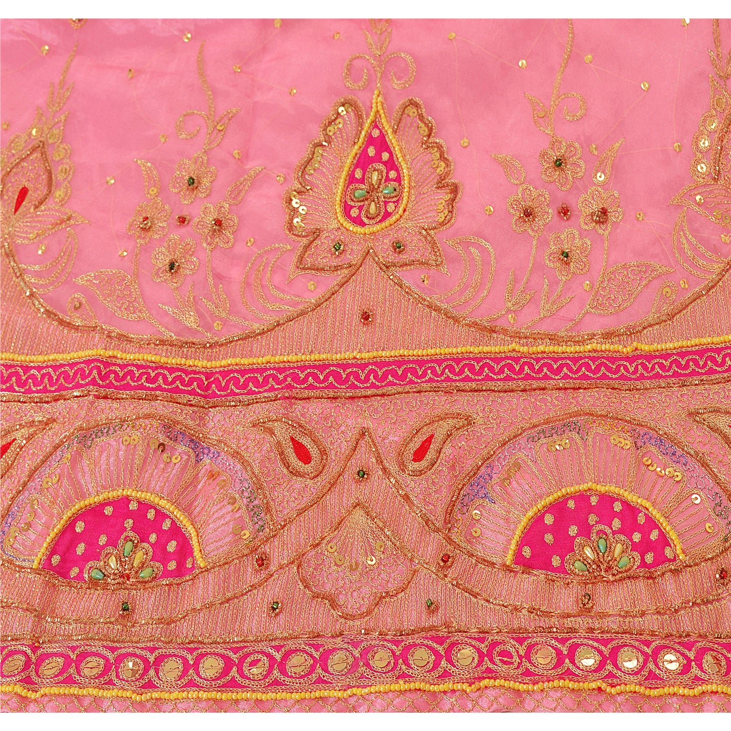 Sanskriti vintage Pink Long Skirt Art Silk Hand Beaded Ethnic Antique Stitched