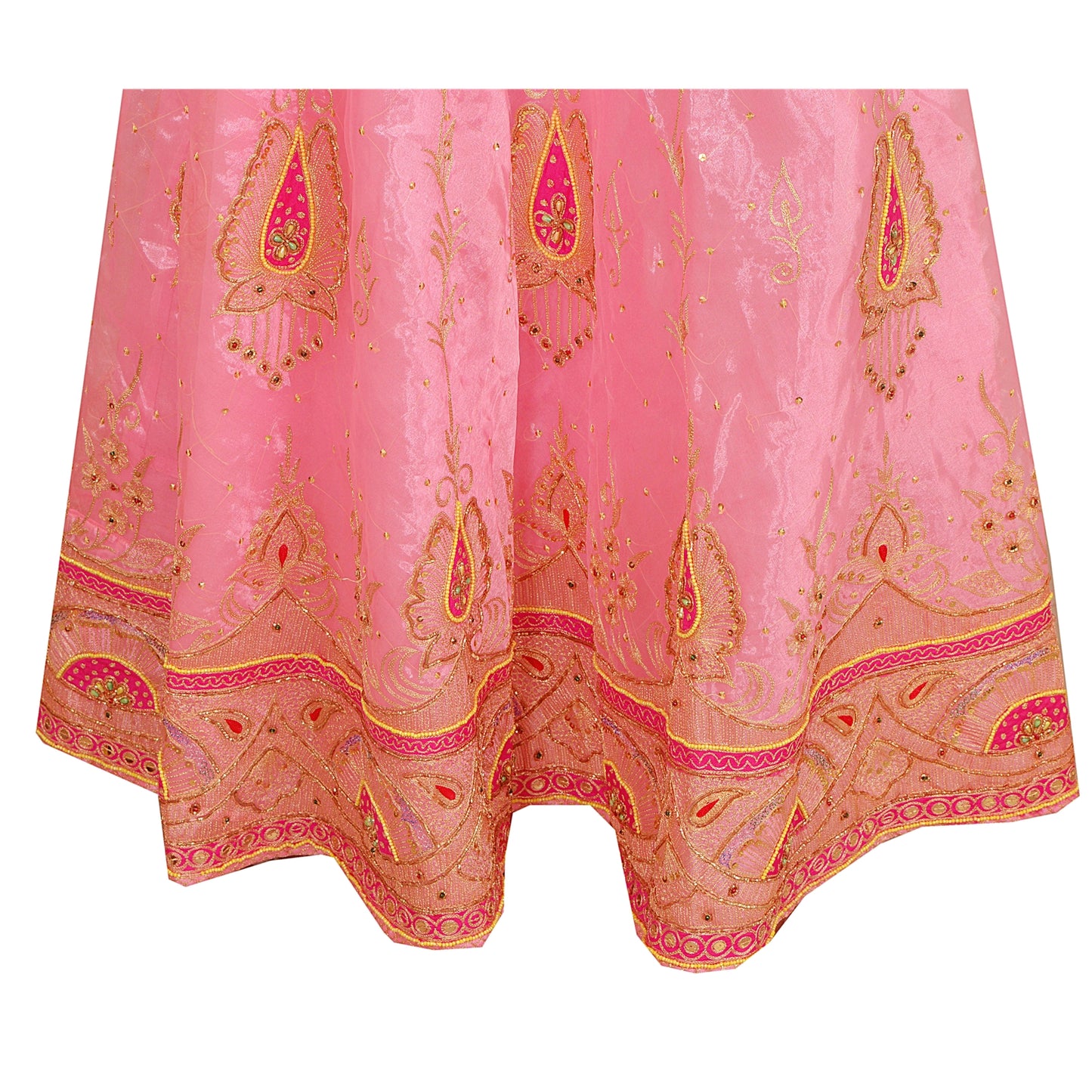 Sanskriti vintage Pink Long Skirt Art Silk Hand Beaded Ethnic Antique Stitched