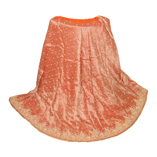 Sanskriti Red Long Skirt Pure Tissue Silk Hand Beaded Woven Stitched Lehenga