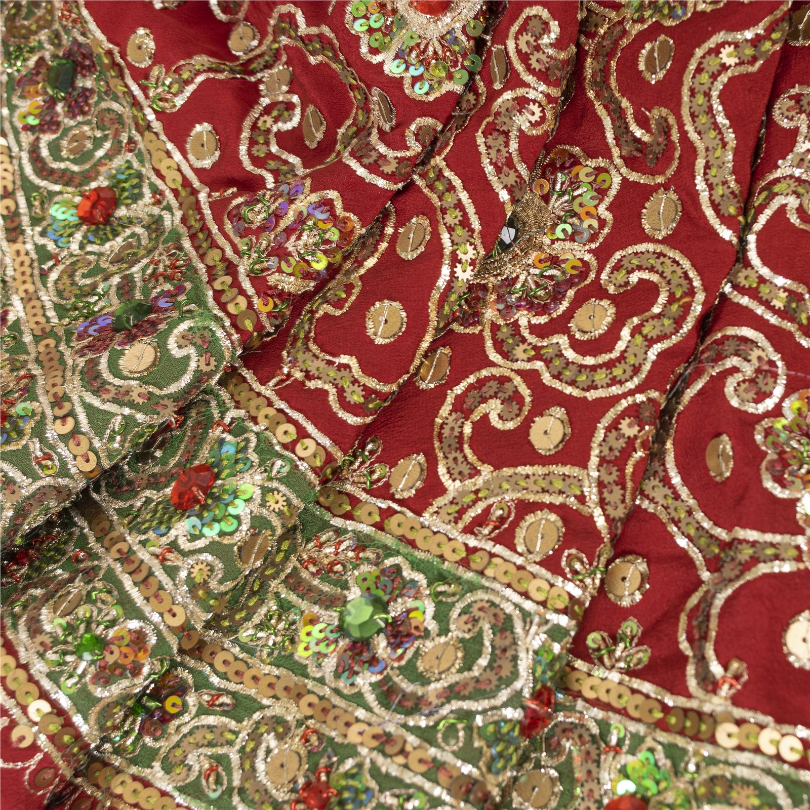 Sanskriti Red Wedding Long Skirt Pure Silk Hand Beaded Ethnic Unstitched Lehenga