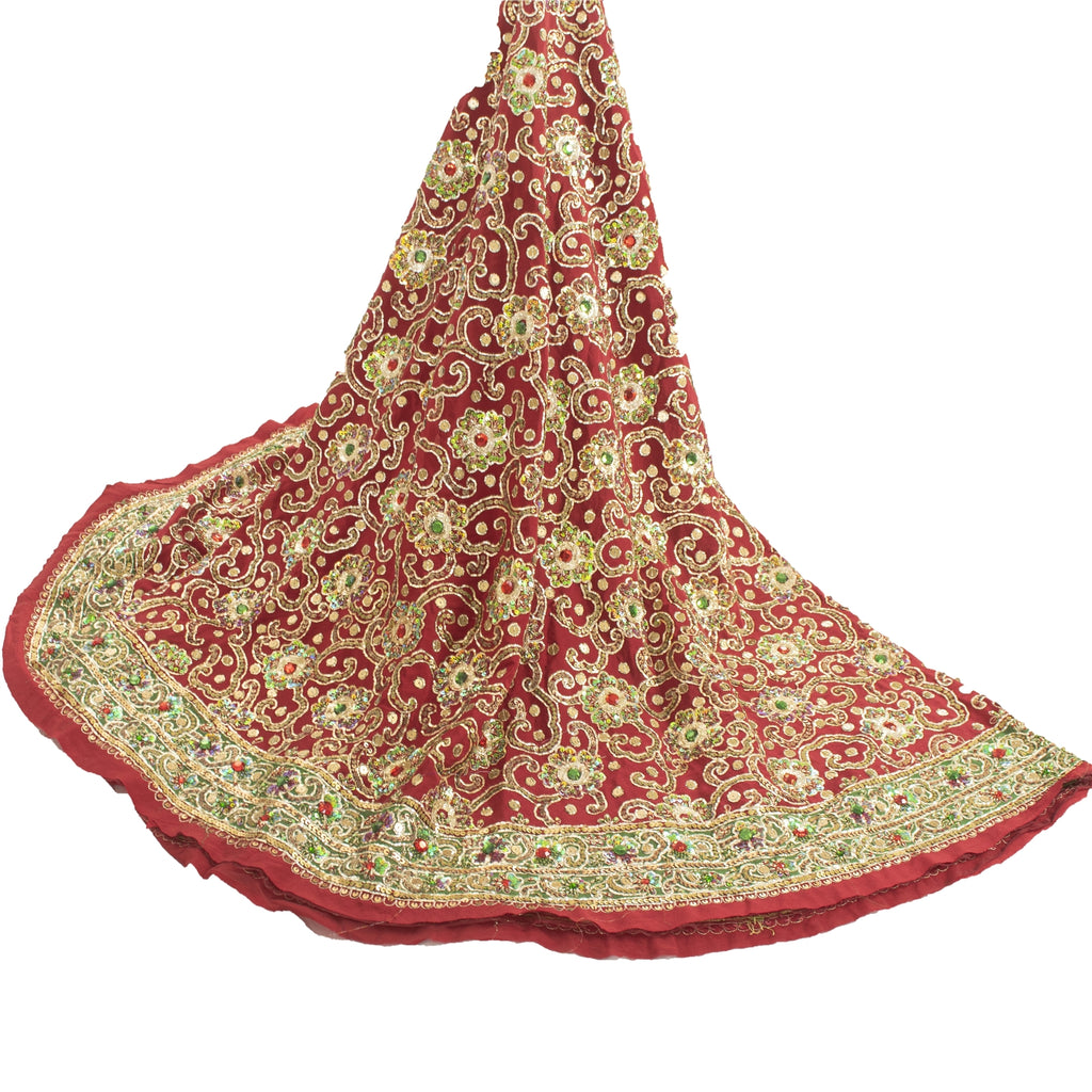 Sanskriti Red Wedding Long Skirt Pure Silk Hand Beaded Ethnic Unstitched Lehenga