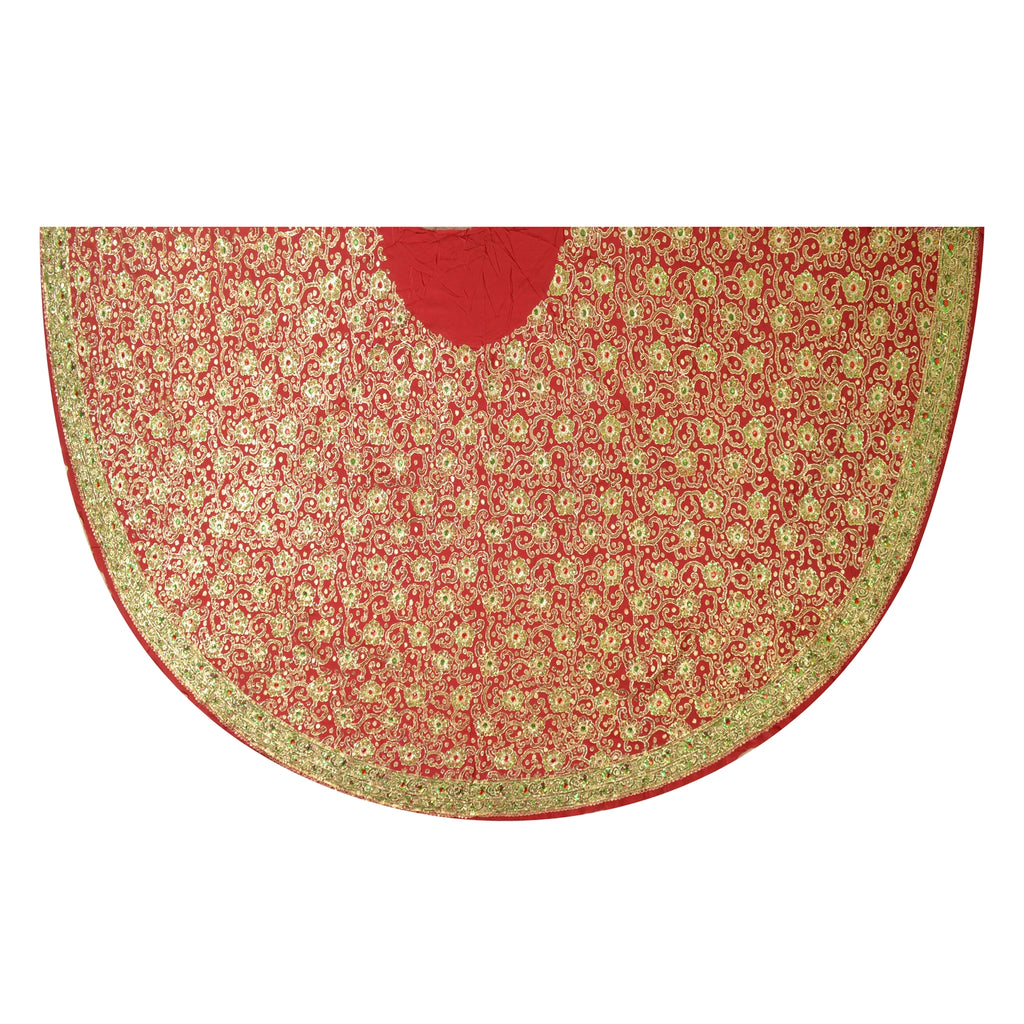 Sanskriti Red Wedding Long Skirt Pure Silk Hand Beaded Ethnic Unstitched Lehenga